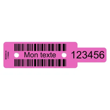 Plot d’identification rose pour scierie, personnalisé avec des chiffres du texte et code-barres par Le Besson