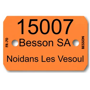 Plaquette d'identification orange personnalisée au laser avec 3 lignes de Le Besson