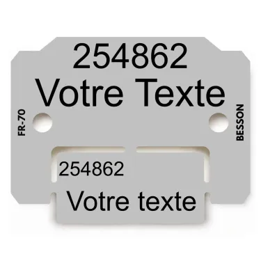 Plaquette d’identification grise avec coupon, personnalisée au laser par Le Besson.