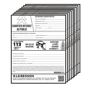 Lot de 10 panneaux de chantier forestier en polypropylène 100 x 80 cm - LE BESSON