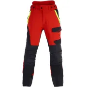 Face avant du pantalon anticoupure de Classe 1 Infinity rouge et jaune de Solidur