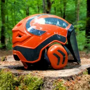 Côté casque Protos Forest Orange et Gris PFANNER