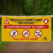 Bâche de signalisation de travaux forestiers, 150 x 80 cm avec œillets - LE BESSON