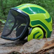 Côté du casque d'élagage Protos Integral Jaune Néon et Vert Pfanner