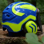 Arrière du casque Protos Integral Arborist Bleu et Jaune Pfanner