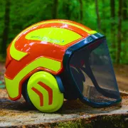 Côté du casque Protos Forest Orange et Jaune PFANNER