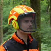 Zoom sur le casque Protos Forest Orange et Jaune PFANNER